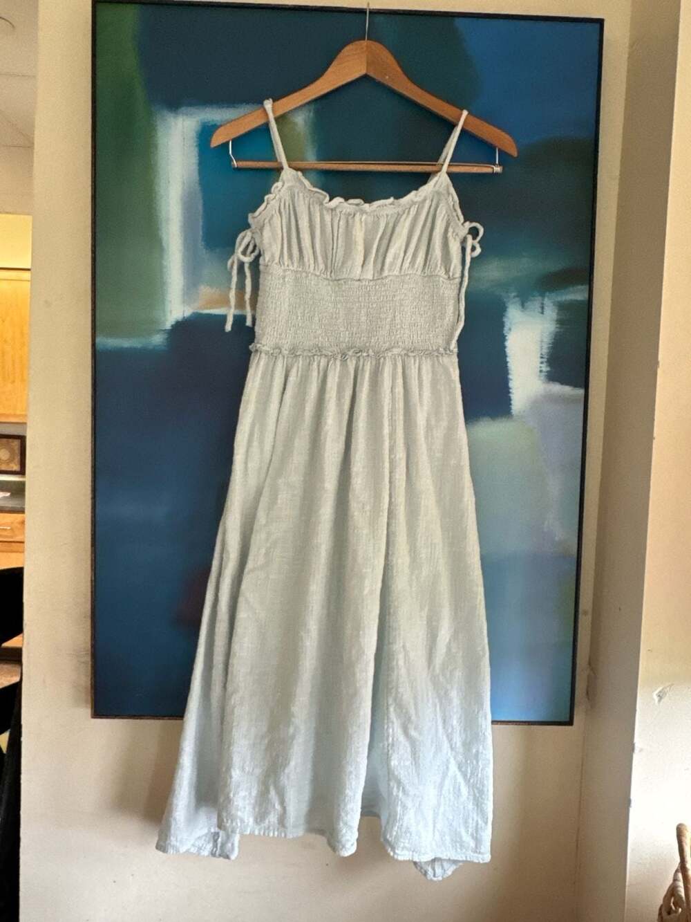 Urban Outfitters Smocked Tie-Shoulder Gauze Midi Dress, Size M